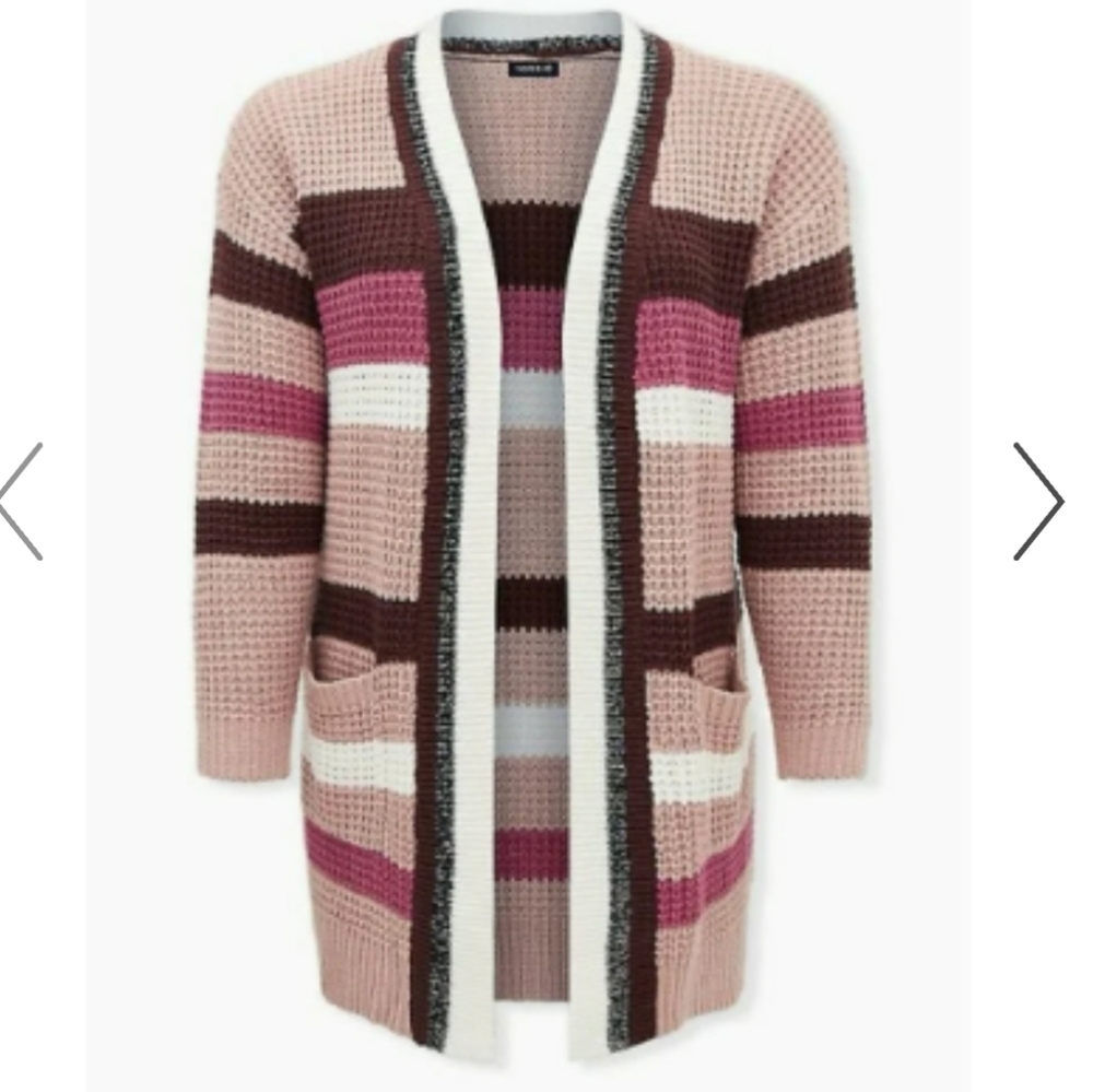 Torrid Color Block Pink Open Cardigan Size 1x - image 1